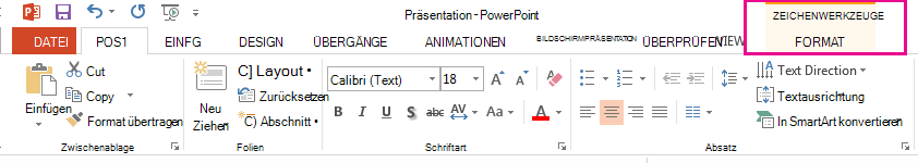 Wenn Sie eine Form auswählen, wird die Registerkarte 