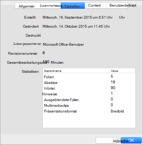 Statistiken zur Präsentation