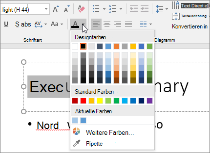 Verwenden der Optionen für die Schriftfarbe zum Ändern der Textfarbe