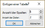 Abbildung des Dialogfelds 'Tabelle einfügen' in PowerPoint