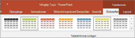 Zeigt Tabellenformatvorlagen in PowerPoint