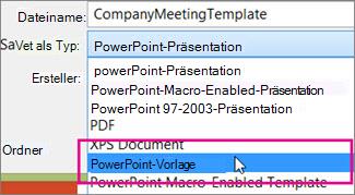 Speichern als PowerPoint-Vorlage