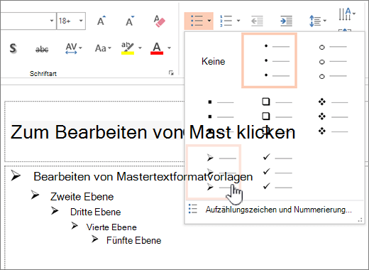 Festlegen des Standard-Aufzählungszeichens für alle Ebenen