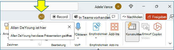 PowerPoint-Bildschirm für die Zusammenarbeit