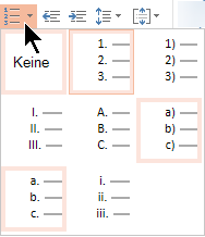 Katalog mit nummerierten Listenformatvorlagen in PowerPoint Online
