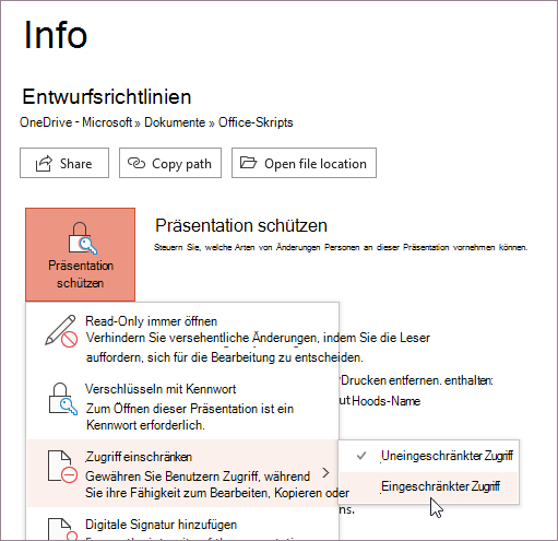 Festlegen des eingeschränkten Zugriffs