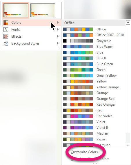 Wählen Sie unten im Menü Farben die Option Farben anpassen aus.