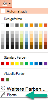 Der Befehl eyedropper befindet sich im Menü Farbe im Bereich Hintergrund formatieren.