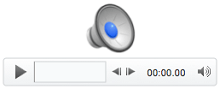 Das Audiosymbol und die Wiedergabe-Steuerelemente in PowerPoint für Mac 2011