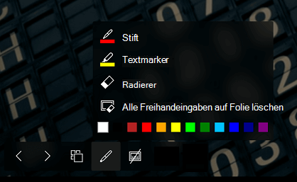 Die Bildschirmpräsentationssymbolleiste mit erweitertem Freihandmenü