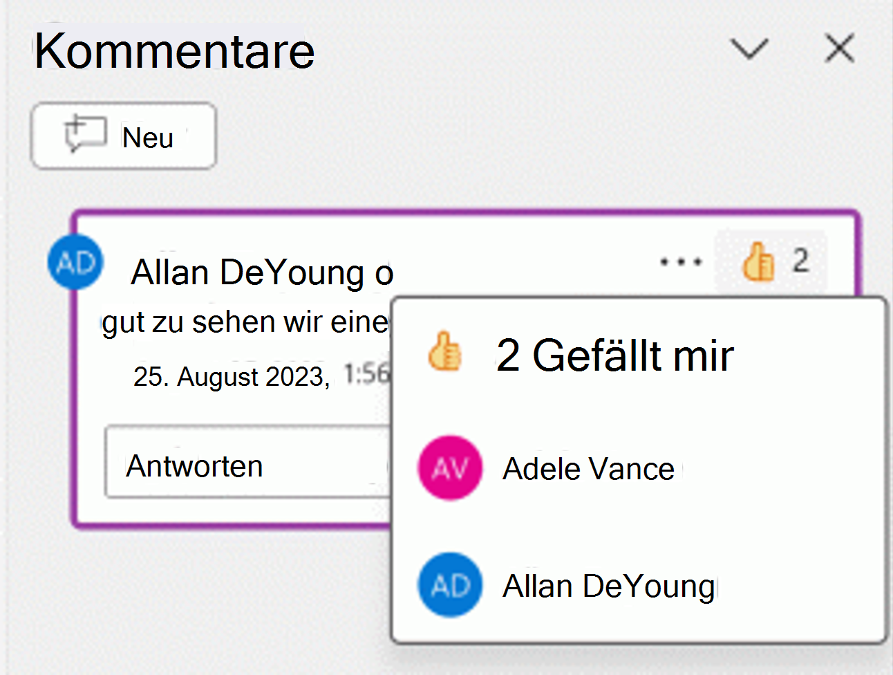 Screenshot einer Daumen-hoch-Reaktion auf einen Kommentar