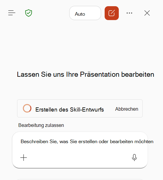 Screenshot, der zeigt, wie Copilot einen aufgezeichneten Workflow verarbeitet, um einen Fähigkeitenentwurf zu erstellen.