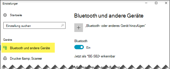 Stellen Sie sicher, dass die Option Bluetooth & anderen Geräten auf der linken Seite ausgewählt ist.