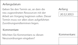 Anfangsdatum und Kommentare