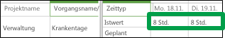 Administrative Zeile in einer Arbeitszeittabelle