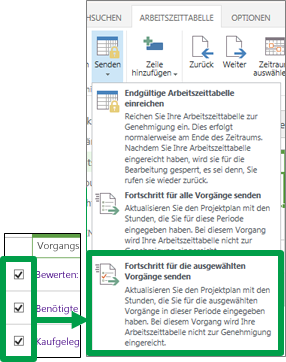 Fortschritt für die ausgewählten Vorgänge senden