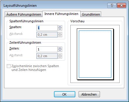 Layout-Führungslinien mit der Anzeige von inneren Führungslinien