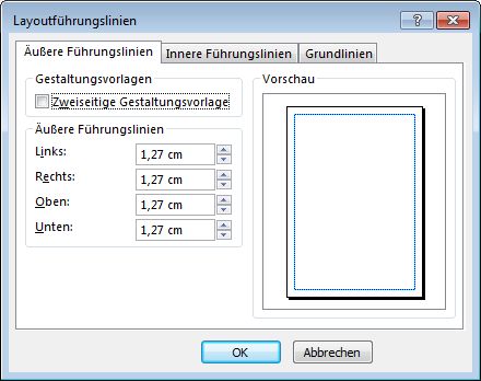 Publisher-Dialogfeld 'Layout-Führungslinien'.