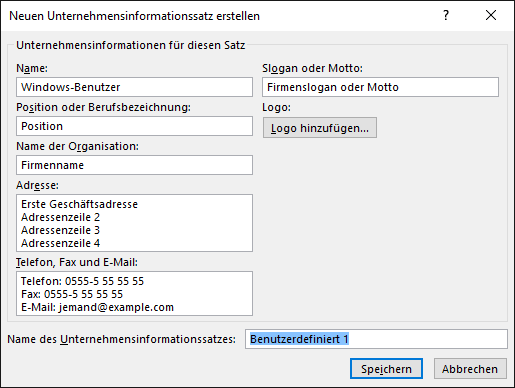 Screenshot des Dialogfelds 