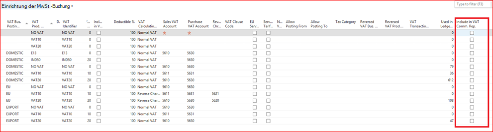 Screenshot der Einrichtung der MwSt.-Buchung