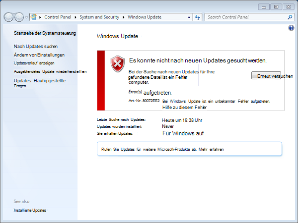 Fehlercode 80072ee2