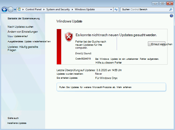 Fehlercode 80244019