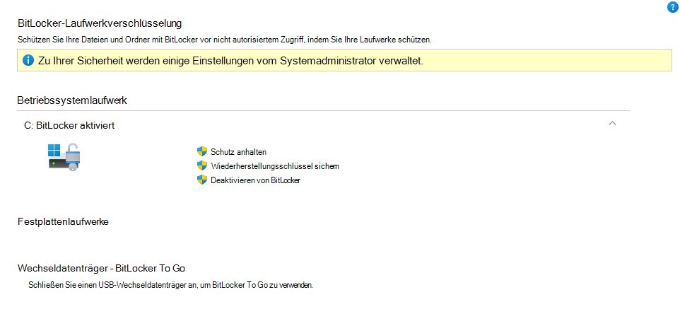 Zu Ihrer Sicherheit werden einige Einstellungen von Ihrem Administrator verwaltet