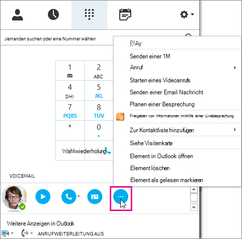 Voicemail Weitere Optionen.