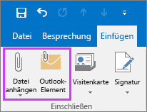 Klicken Sie auf der Registerkarte „Datei“ auf „Datei oder E-Mail-Element anfügen“.