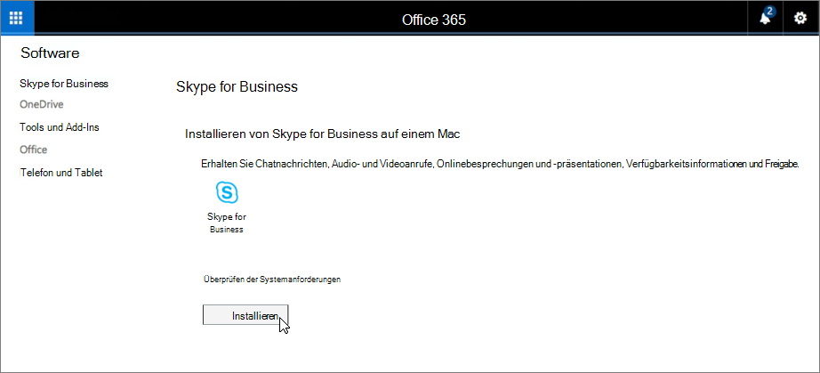 Seite „Installieren von Skype for Business auf einem Mac“