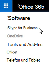 Office 365-Softwareliste mit Skype for Business