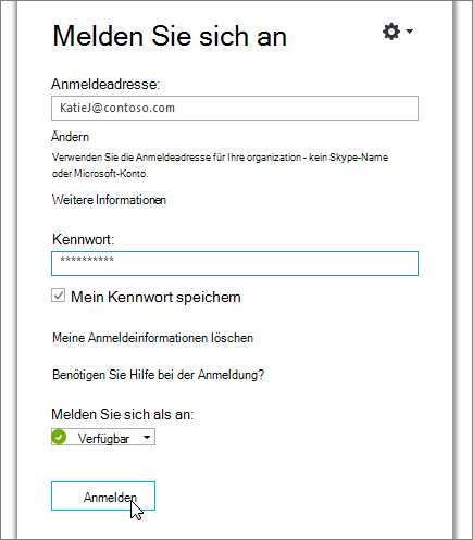 Ein Screenshot mit dem Eingabefeld für Ihr Kennwort auf dem Skype for Business-Anmeldebildschirm.