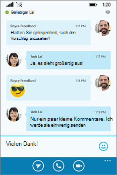 Look and Feel des neuen Skype for Business für Windows Phone – Unterhaltungsfenster