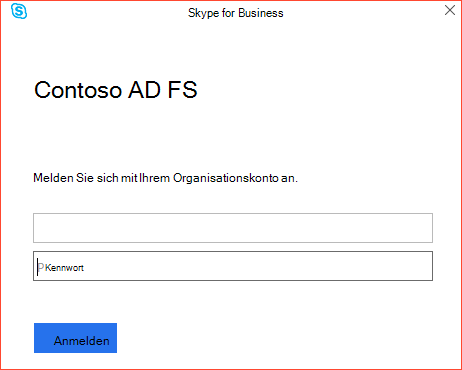 Anmeldeaufforderung für Skype for Business Organisationskonto