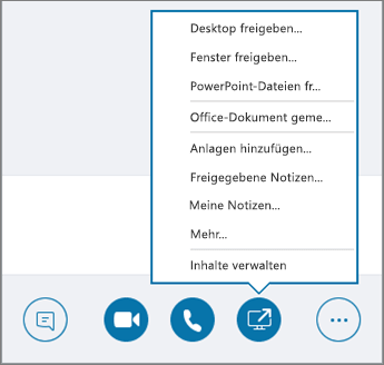 Screenshot des geöffneten Menüs „Inhalt teilen“