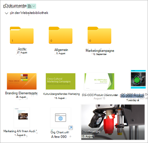 Screenshot: Eine moderne SharePoint-Dokumentbibliothek mit einem Link.