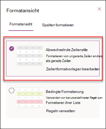 Screenshot: Formatieren alternativer Zeilen