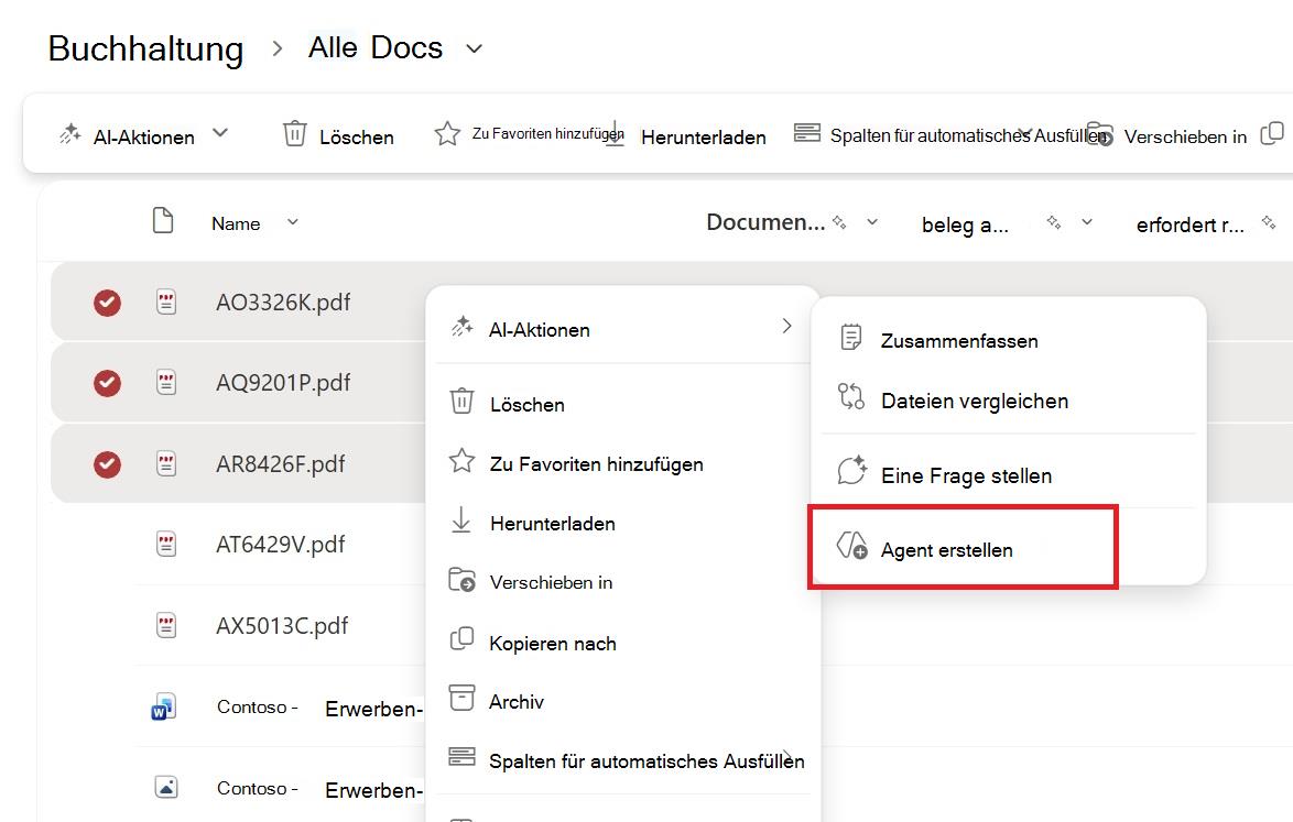 Screenshot der Schaltfläche zum Erstellen des Agents aus dem Kontextmenü für die Datei- oder Ordnerauswahl