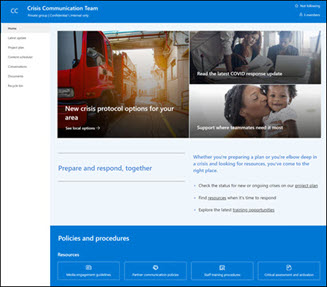 Vorschau der SharePoint-Websitevorlage des Krisenkommunikationsteams.