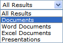 Dropdownliste zum Eingrenzen der Suchergebnisse nach Dokumentformat