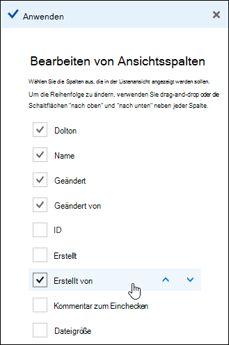 Anordnen von Spalten in einer Dokumentbibliothek