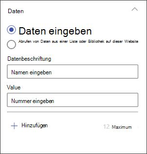 Screenshot des Bearbeitungsbereichs des Säulendiagramms zum Eingeben von Daten