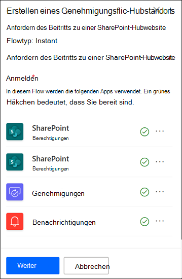 Screenshot der app für die Genehmigung der Hubwebsite, die in angemeldet ist