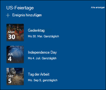 Vorschau des Ereignisse-Webparts.