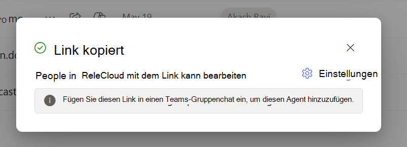 Dialogfeld zum Informieren von Benutzern, dass ein Freigabelink in die Zwischenablage kopiert wurde.