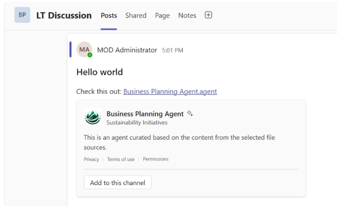 Screenshot: Entpacken von SharePoint-Agent-Links in Teams-Kanälen
