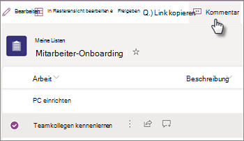 Kommentare Element auswählen
