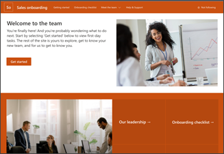 Abbildung der Websitevorlage für das Onboarding eines neuen Mitarbeiters