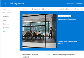 Abbildung der Websitevorlage für das Schulungskursteam