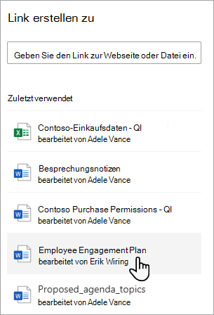 Screenshot, der ein zuletzt ausgewähltes Dokument in einer Dokumentbibliothek zeigt.
